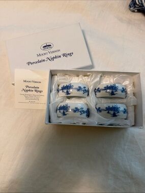 Mount Vernon Porcelain Blue & White Napkin Rings - Set of 4